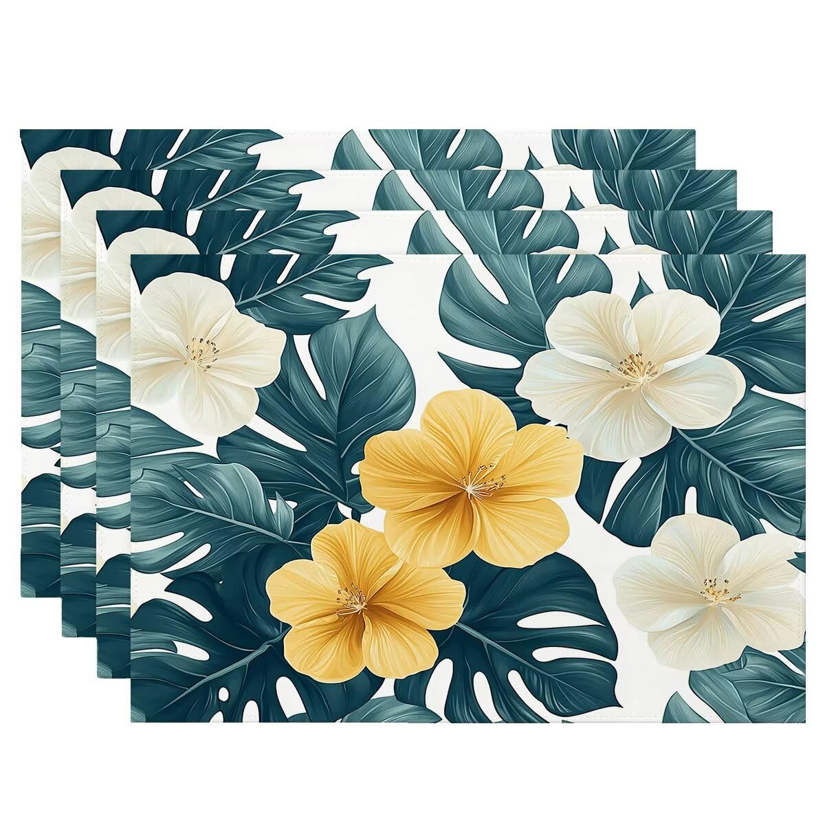 Set de table lavable et résistant à la chaleur : lot de 4 rectangulaires fleuris faciles à nettoyer