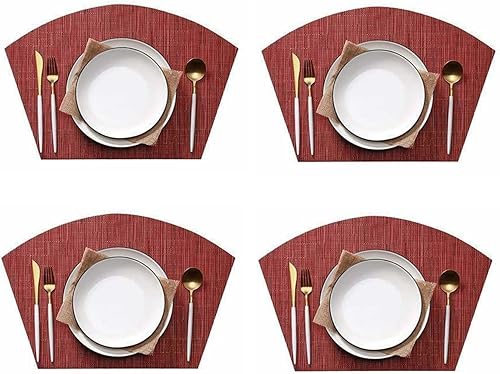 Juego de 4 manteles individuales para mesa redonda, aislamiento térmico, resistentes a las manchas, en forma de cuña, tejido cruzado,