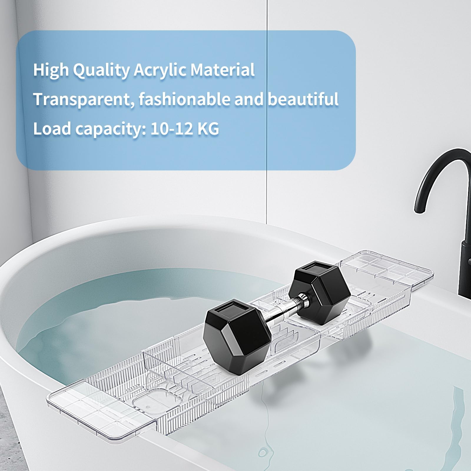 Bandeja para Bañera de Acrílico, Bandejas Bañera Jacuzzi para Bañera para Una Bandeja de Baño Retráctil para Bañera, Accesorio de Baño para Copas de Vino, Libros, Tabletas, iPad y Teléfono