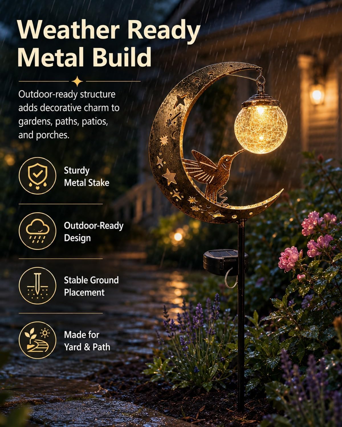 Lampada Solare Per Esterni,Presenta Un Design Che Combina Una Luna In Metallo Una Sfera In Vetro; Dotato Grado Protezione Ip65 Contro L'Acqua, Adatto L'Illuminazione Decorativa Esterno (1pcs)
