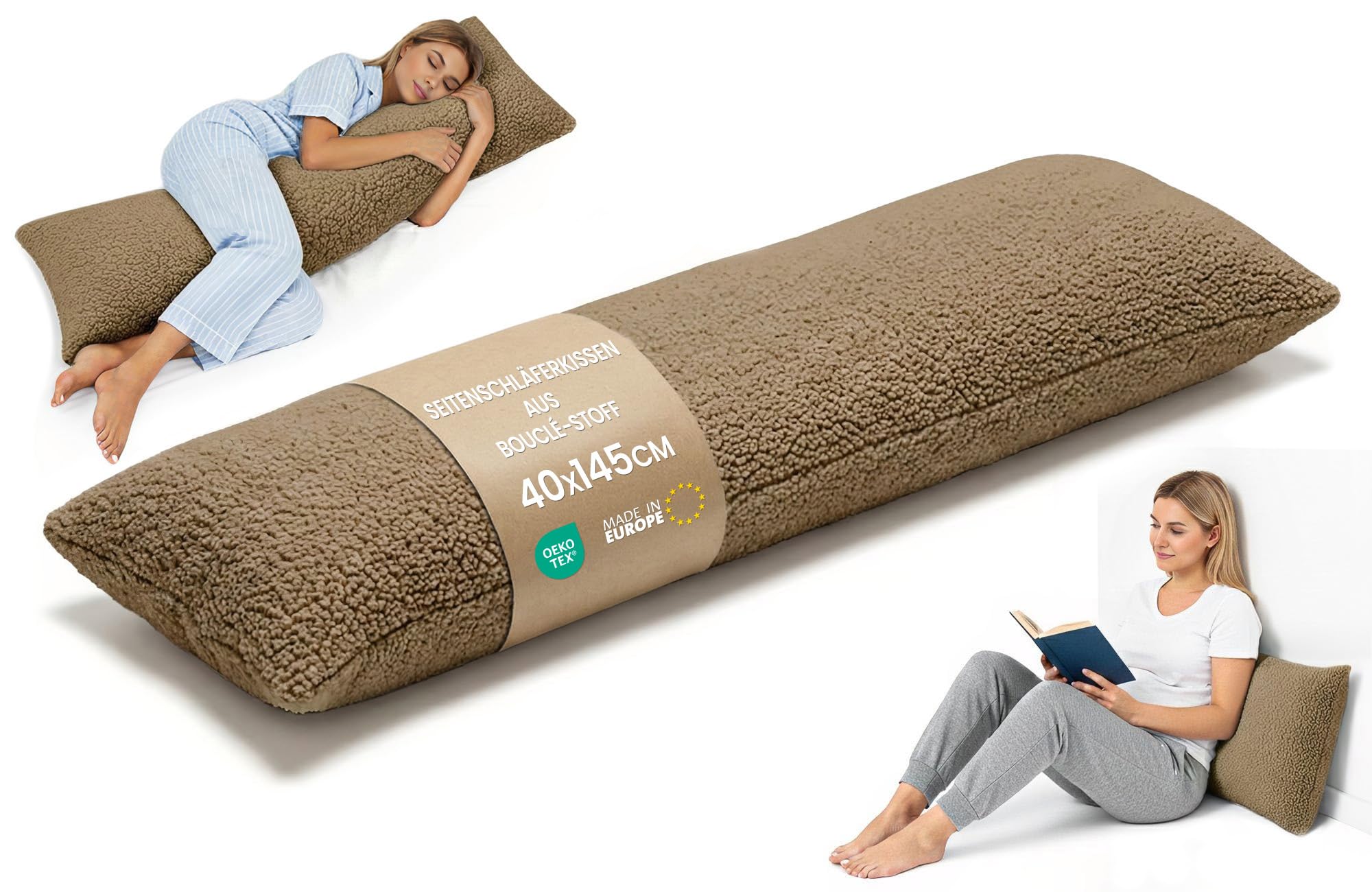 Poduszka do spania na boku 40x145 Baranek Quelle Brąz 17 Poliester