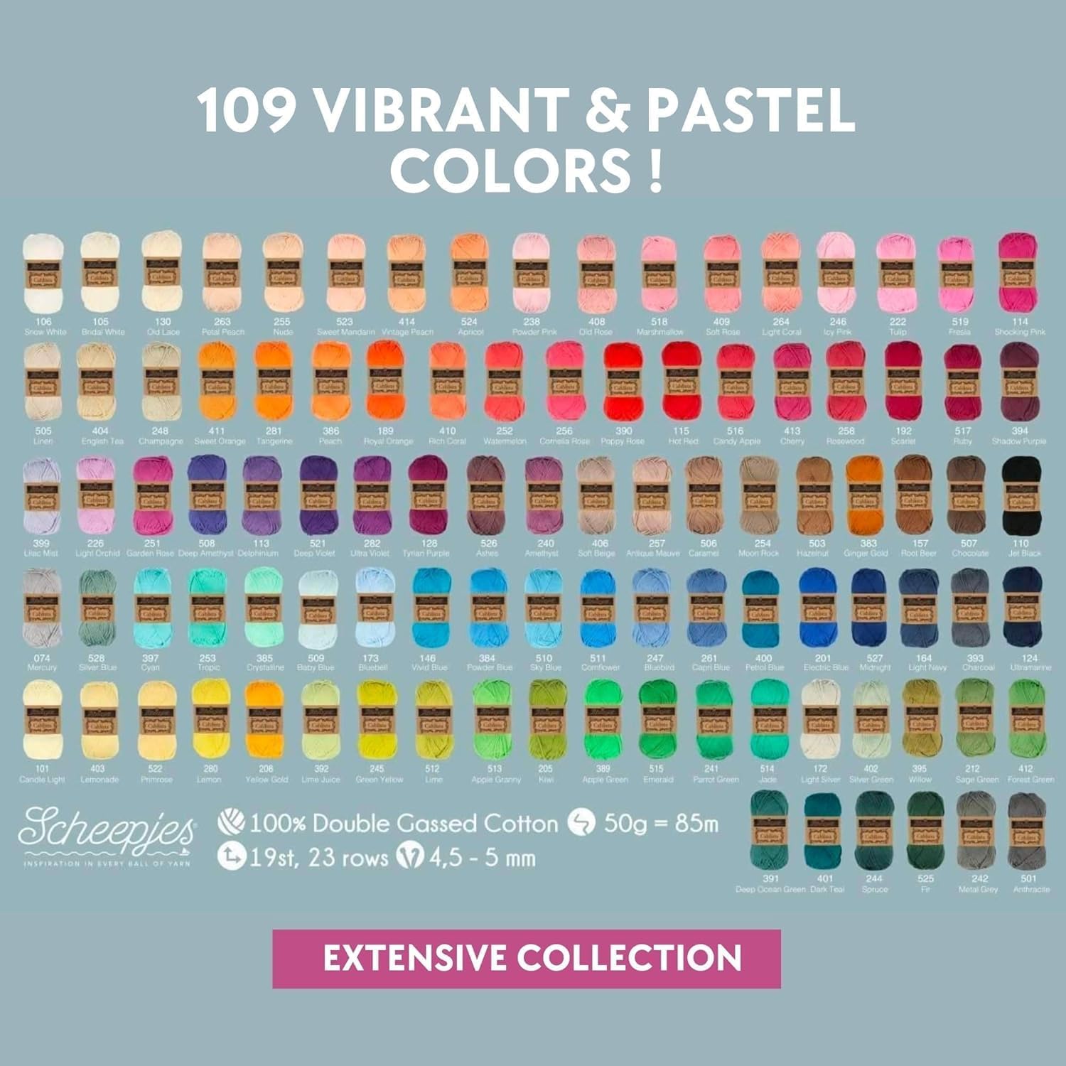 Scheepjes Cahlista Colour Pack 109 x 15g (25m) Cotton Mini Skeins for Crochet and Knitting, Pack of 1