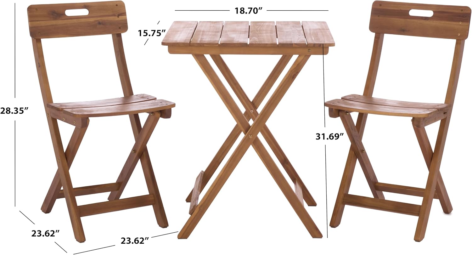 SAFAVIEH Outdoor Patio Furniture Collection – Austin Solid Teak Wood 3-Piece Folding Bistro Set with 2 Chairs & 1 Table, Compact Space-Saving Design (PAT6814A)
