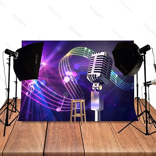 Miniatura 4 de Fondos de música de discoteca de 7 x 5 pies con símbolo de música, micrófono, fotografía, fondo, decoración, suministros de música, fiesta, cabina