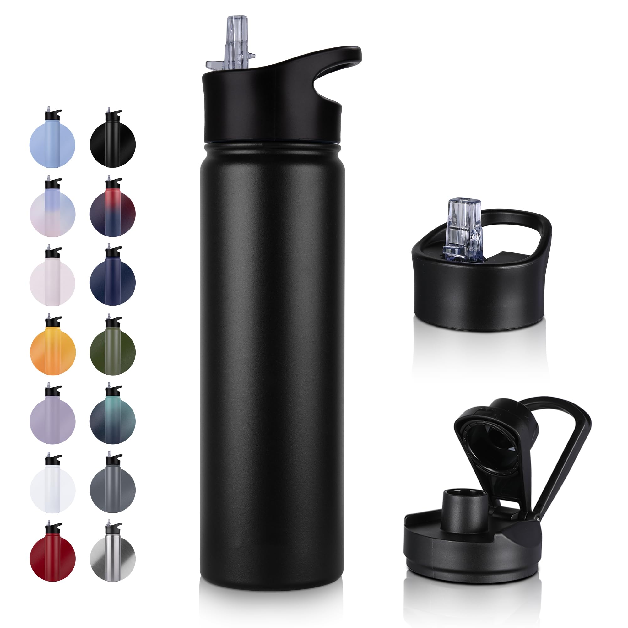 UMBFUN Insulated Water Bottle - 750ml 2 Lids (Straw Lid and Spout Lid) - with Straw,Stainless Steel Double-Walled Insulated Vacuum Leakproof,BPA Free,Drink Flask for Travel Sports Gym Camping Hiking