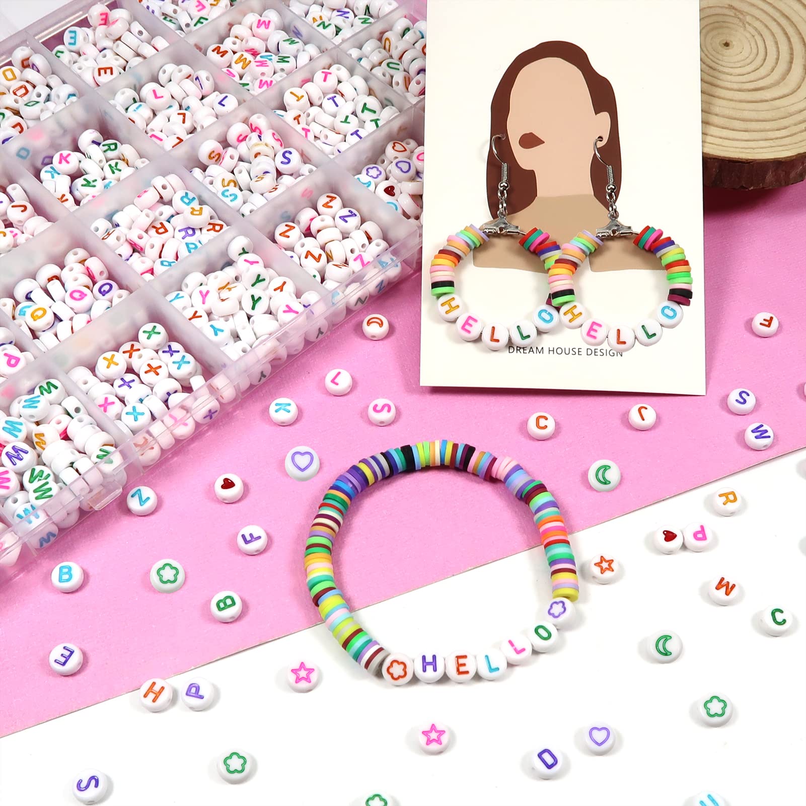 Vytung 1600pcs Lettera Perline Alfabeto Perline Pony Perline Bracciali