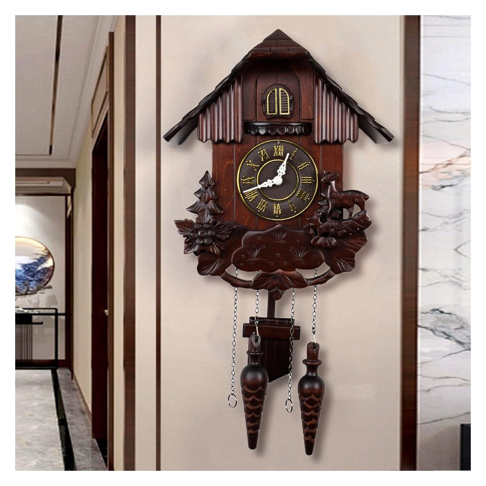 DARZYS Cuckoo Clock, Cuckoo Wall Clock, Clocks for Wall,Solid Wood Clock,Home Decor and Pendulum Clock Hand Carved