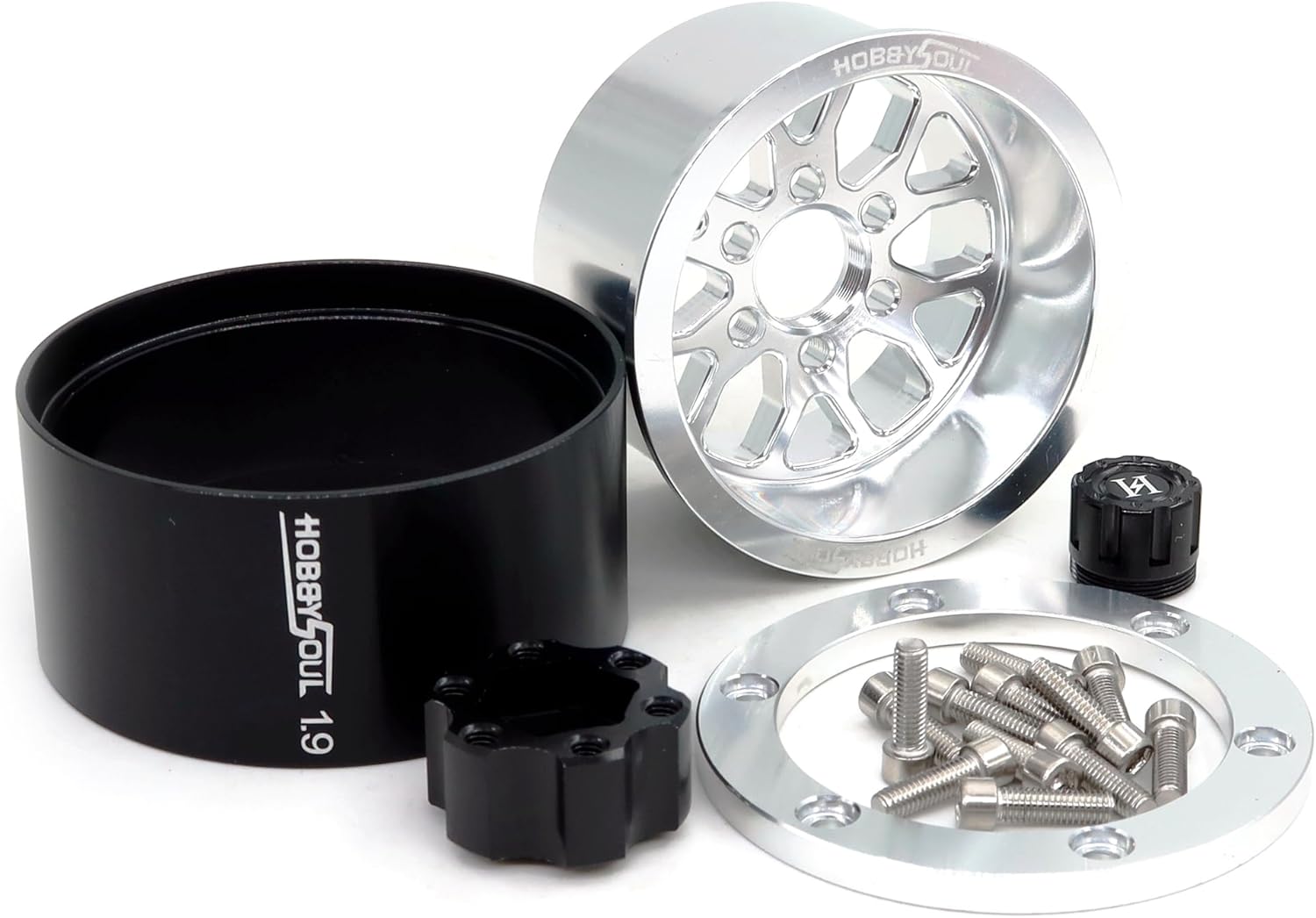 HOBBYSOUL 4pcs 1.9 Beadlock Wheels -10.5mm Negative Offset Rims 33mm Wide for TRX4 SCX10 Gen8 1/10 RC Mud Crawler Truck Upgrades