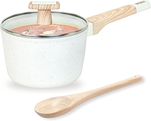 Kreme Ceracook Ceramic Coated Granite Sauce Pan 1.8L/24cm with Glass Lid, ISI Certified Sauce Pot, Forged Aluminium, Gas &amp;...