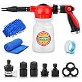 MYPIN New Rotary Dial 16 in 1 Car Wash Foam Gun, Foam Cannon, Adjustable Hose Wash Sprayer with 2.5-6 Bars Foam Blaster, with Nozzles, Wash Mitten &Towel, with 1/2” Quick Connector for Car Cleaning