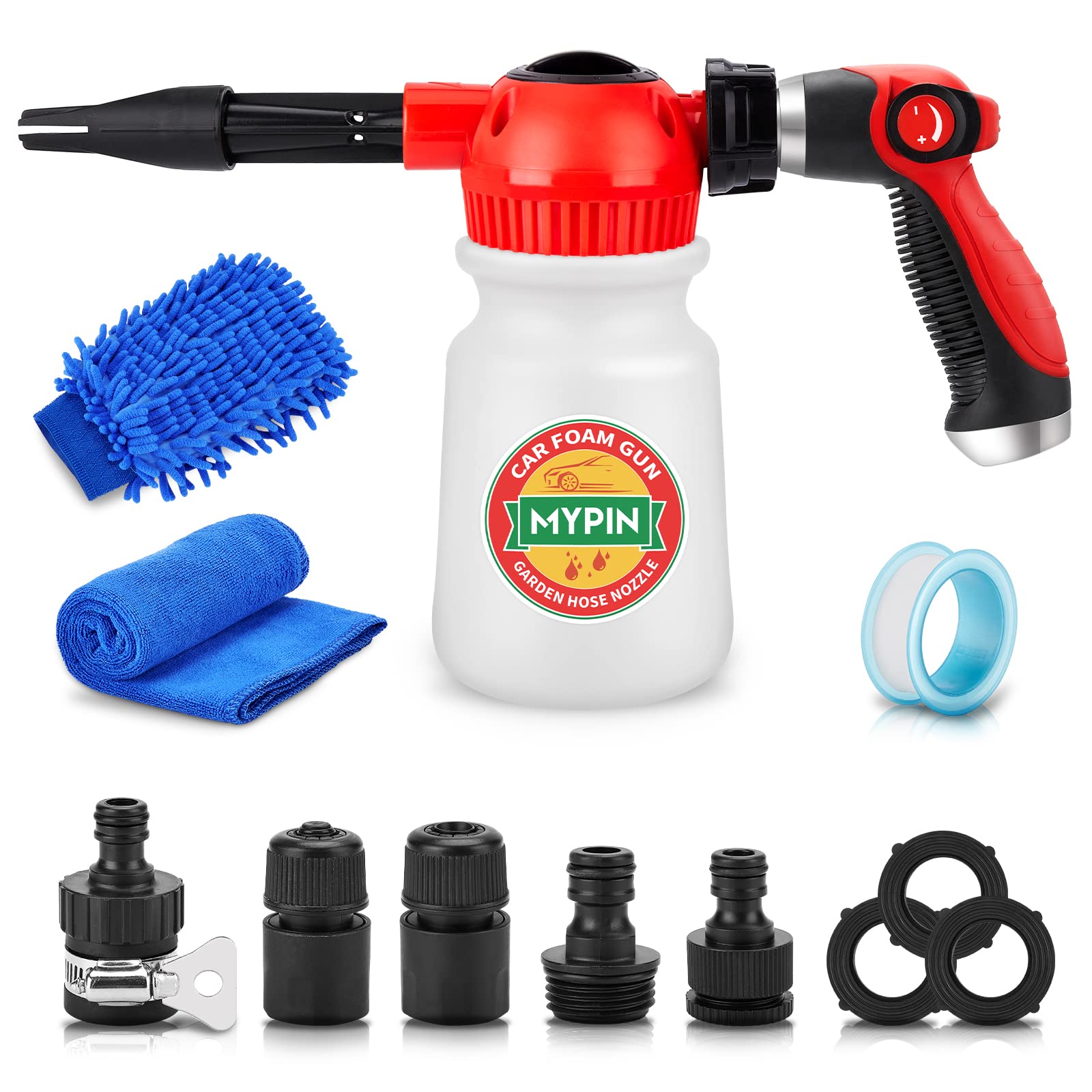 Photo 1 of **UNKNOWN IF MISSING PARTS**
MYPIN New Rotary Dial 16 in 1 Car Wash Foam Gun, Foam Cannon, Adjustable Hose Wash Sprayer with 2.5-6 Bars Foam Blaster, with Nozzles, Wash Mitten &Towel, with 1/2” Quick Connector for Car Cleaning