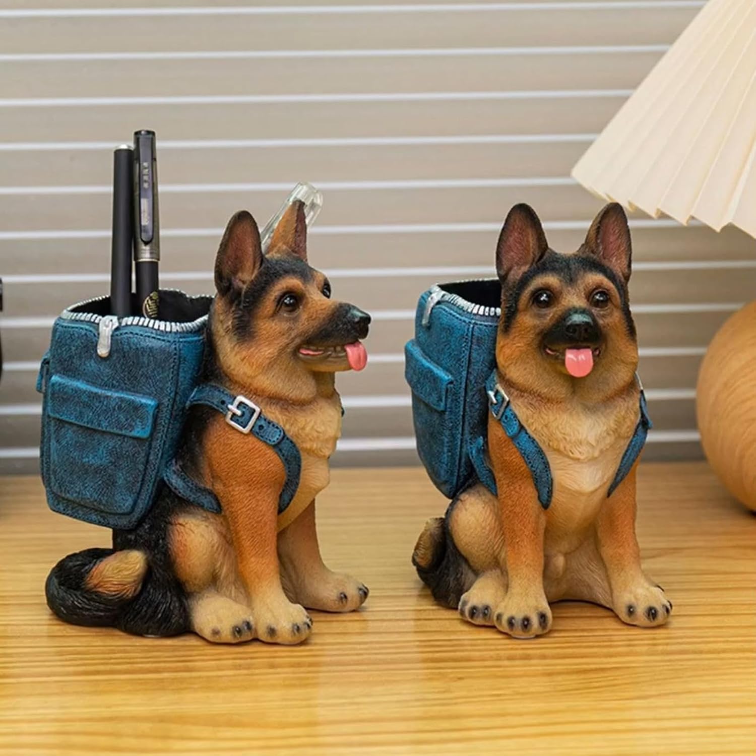 German Shepherd Pen Holder, Office Desk Organizer, Pencil Holder with Backpack, Decorative Resin Dog Statue, Pen Storage for Office, School, Home, Ideal Gift for Dog Lovers (A) - Image 8