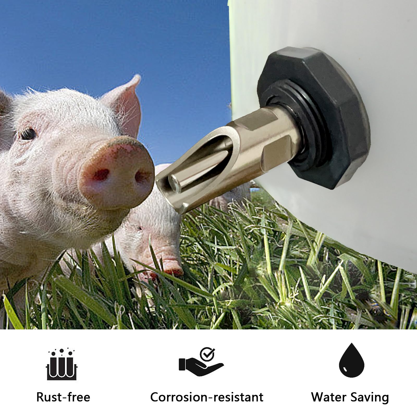 5 Pack Pig Waterer Nipples with Tank Connectors, Pig Watering System for Hogs, Piglets, Goats, Dogs - 5