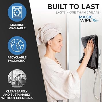 MagicWipe® Bathroom Drying Cloth, 1-40 x 60 cm & 2-30 x 40 Microfibre Cleaning Cloth - Streak & Lint Free Cloth, Premium Quality Drying Towel for Bathrooms, Kitchen, Mirrors (3, Multiplesize Black)