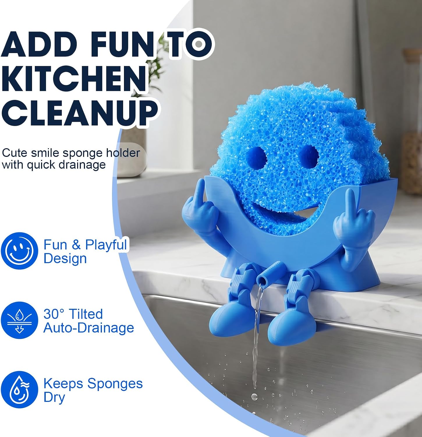 Cute Hanging Sponge Holder with Drainage | Traceless Glue | Blue