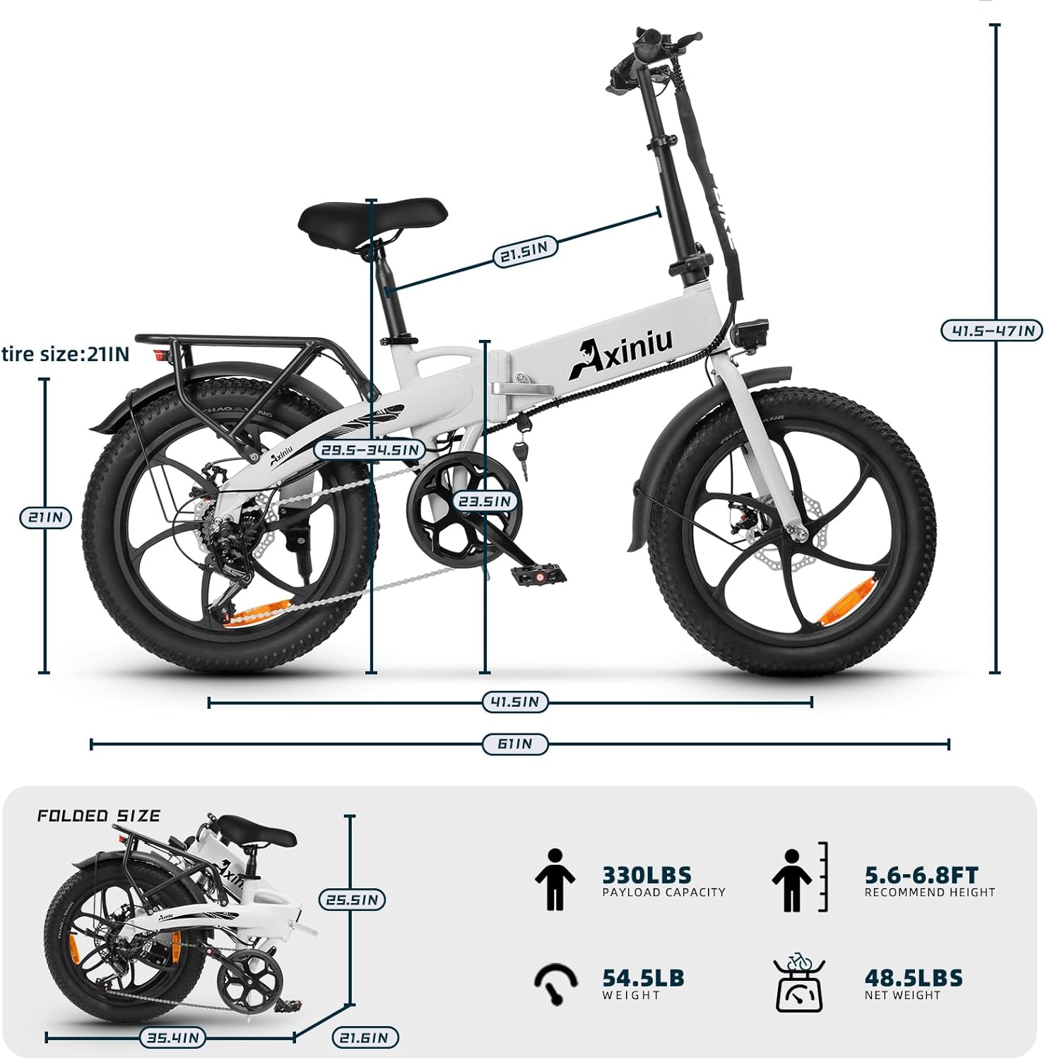 NR-7 20" Folding Electric Bike for Adults | Lightweight Foldable Electric Bicycle - Weighs Only 45lbs | 500W Brushless Motor | 40+ Mile Range | 21mph Speed - Class 2 Fat Tire Ebike, Black