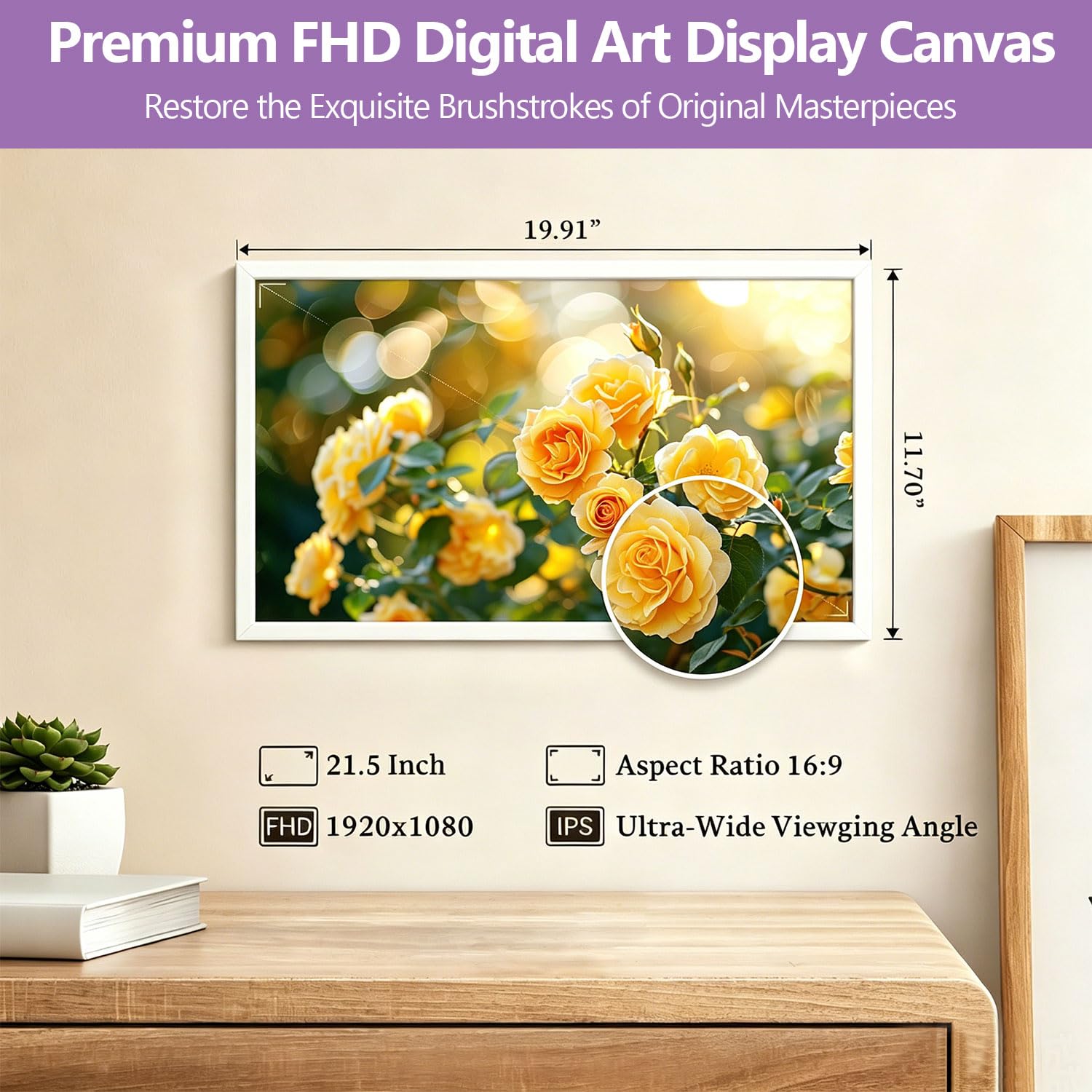 Cadre Photo Numérique Connecté WiFi 21.5 Pouces FHD IPS Écran- Cadre Numerique Photo Grand Format, 32Go Mémoire, Partagez des Photos/Vidéos via Frameo App, Rotation Automatique, Digital Frame