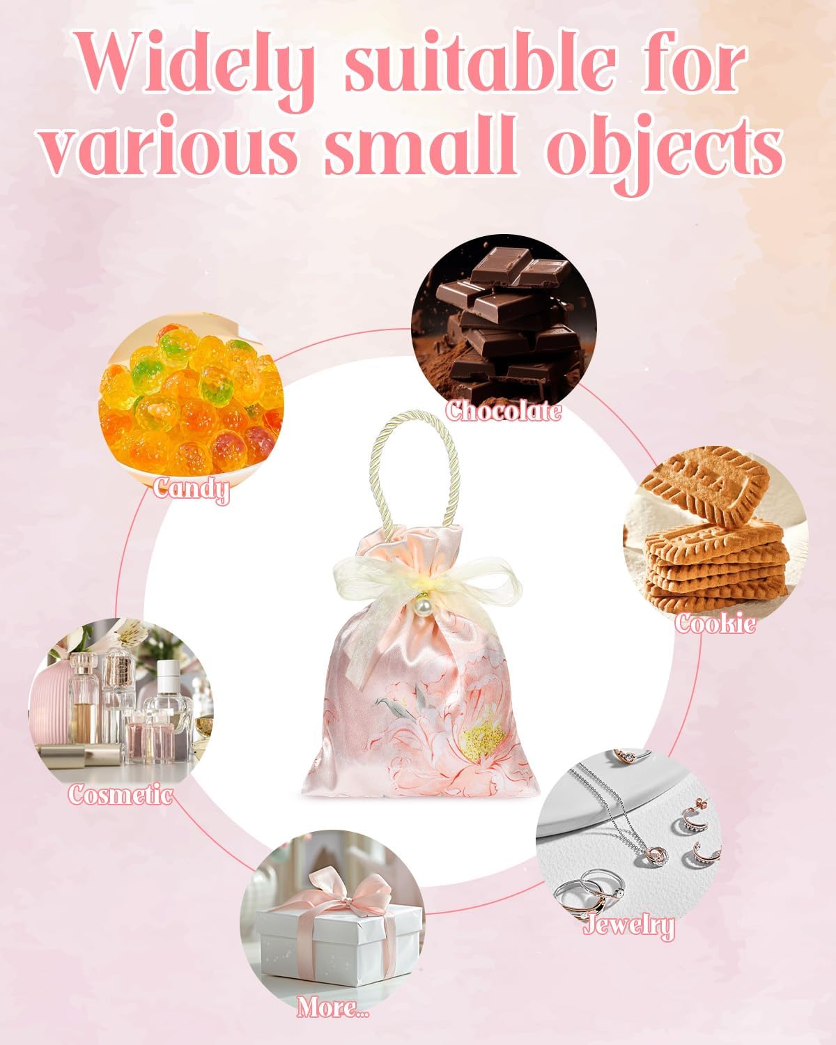 Liobelon 10 Pieces Floral Satin Gift Bags with Handles, Tea Party Favor Bags Jewelry Pouches with Drawstring Thank You Gift Bag, Small Candy Boxes for Birthday Wedding Bridal Baby Shower (Pink) - Image 6