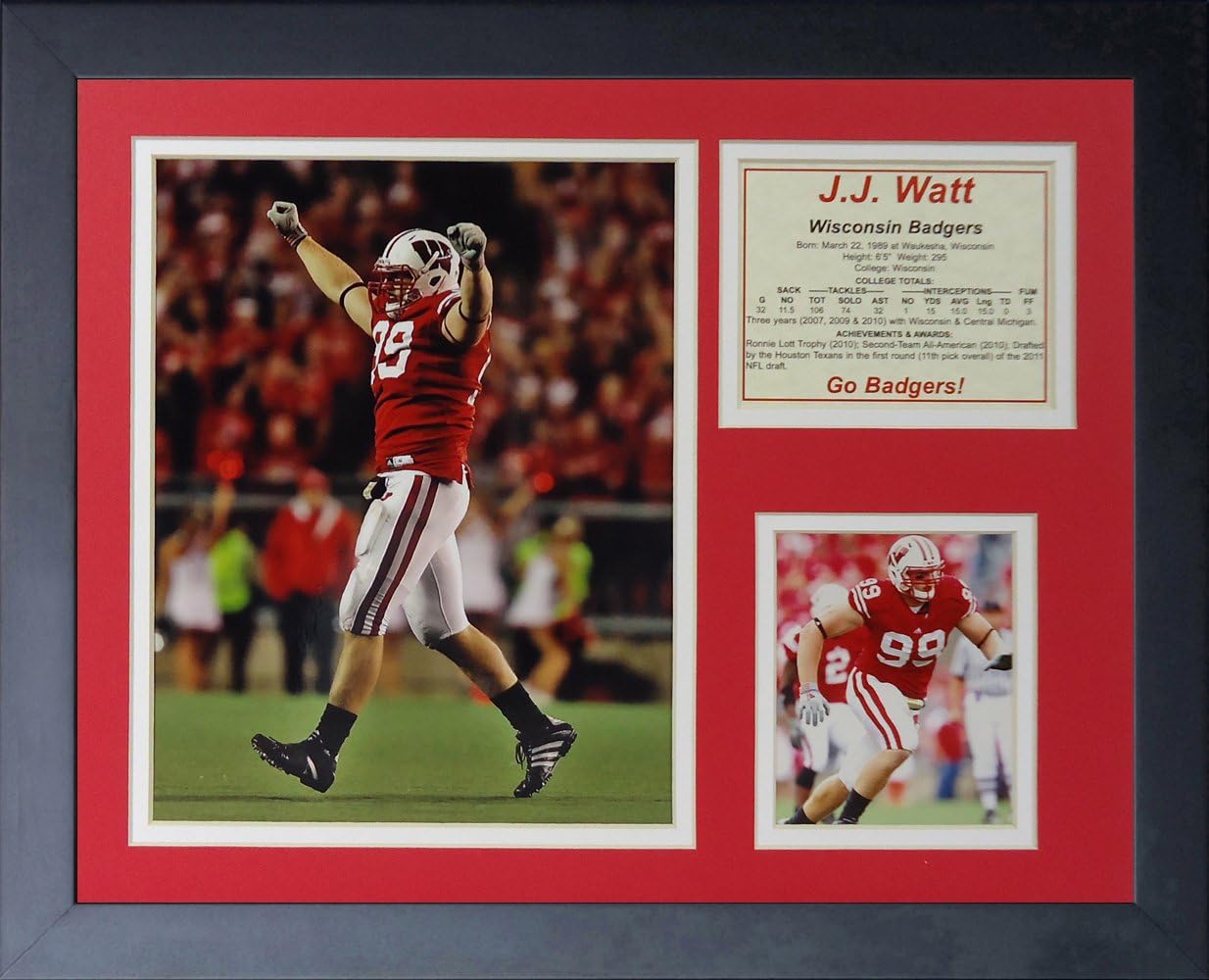 Legends Never Die "J.J. Watt Wisconsin Framed Photo Collage, 11 x 14-Inch