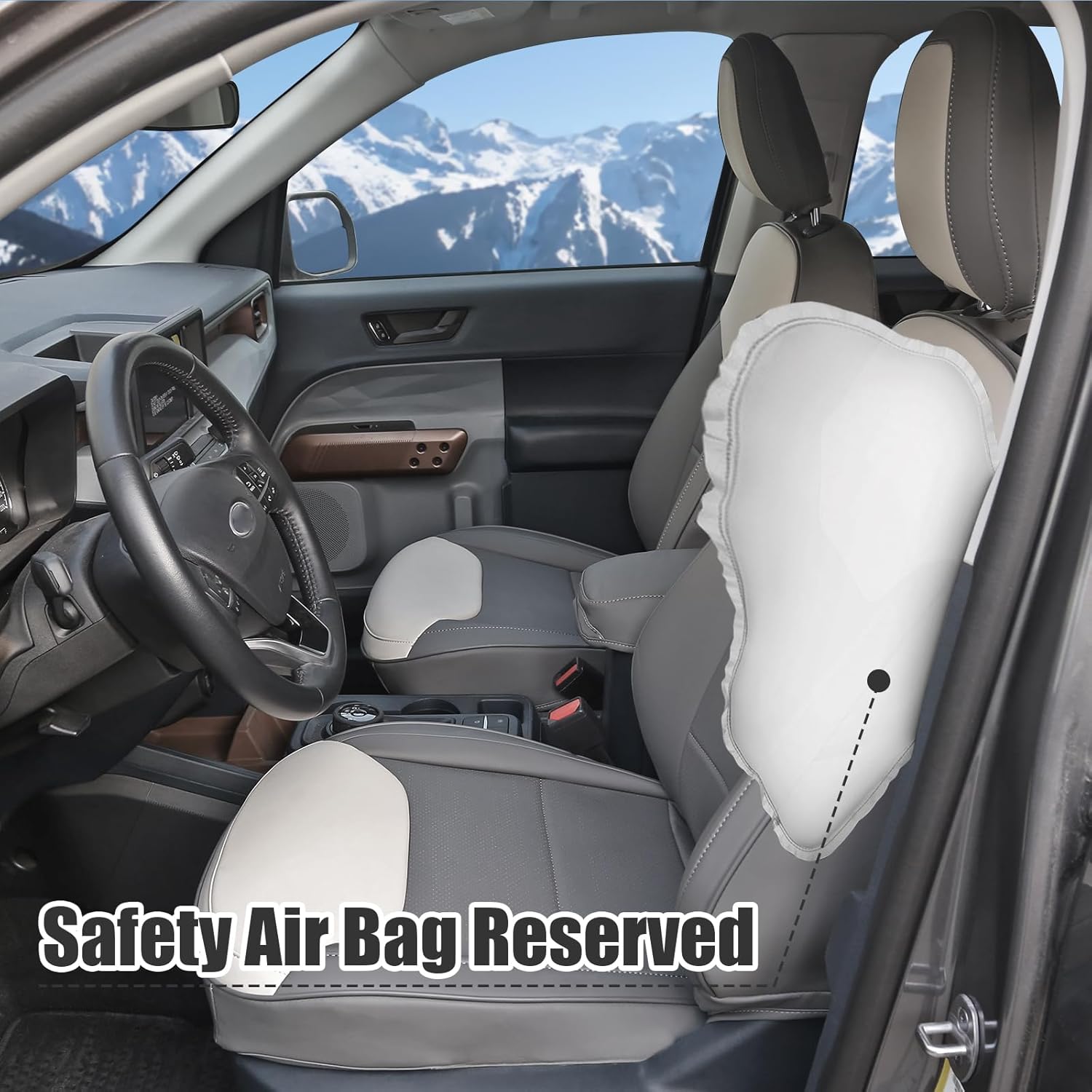 Mabett Seat Covers for Ford Maverick, Interior Protectors fit Maverick Accessories 2022 2023 2024 2025, Full Protection, PU Leather (Gray & White)