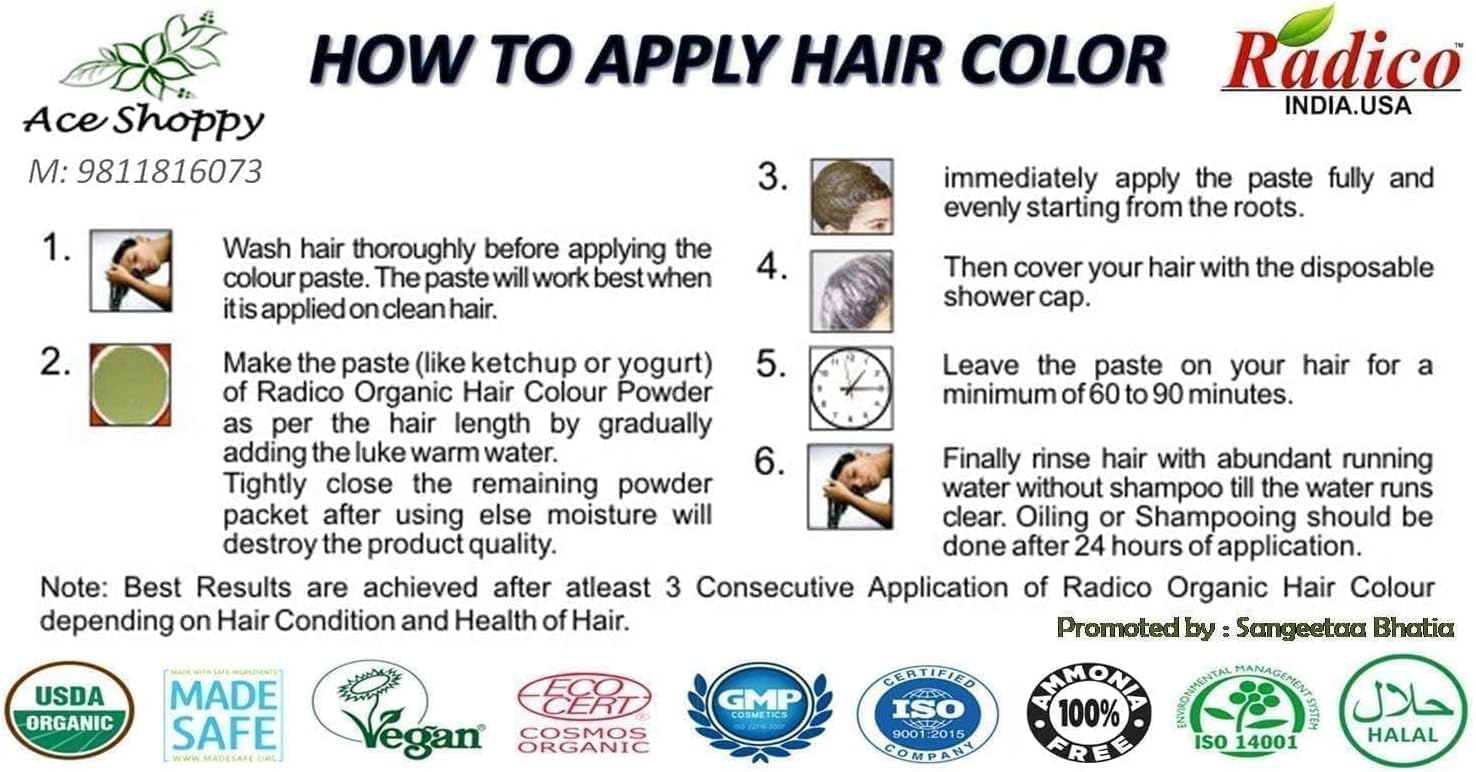 Radico Color Me Organic 100% Natural Herbs Long Lasting Brown Hair Color 100g / 3.53 Oz.