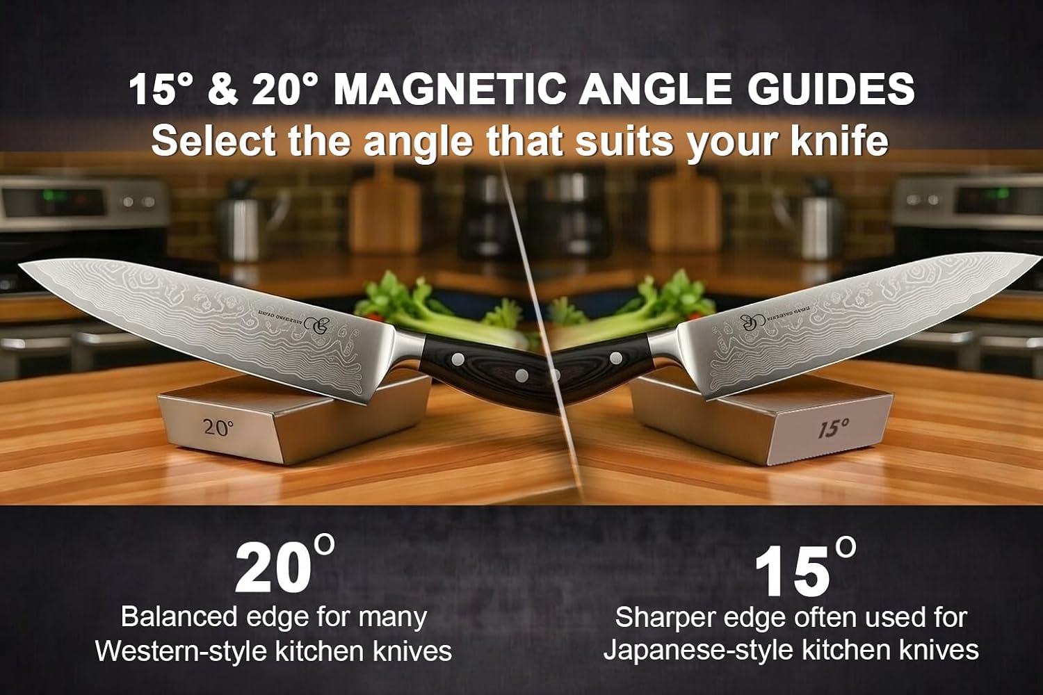 Rolling Knife Sharpener Kit – Diamond & Ceramic Manual Sharpening System with 15° & 20° Magnetic Angle Guides for Stainless Steel Kitchen Knives