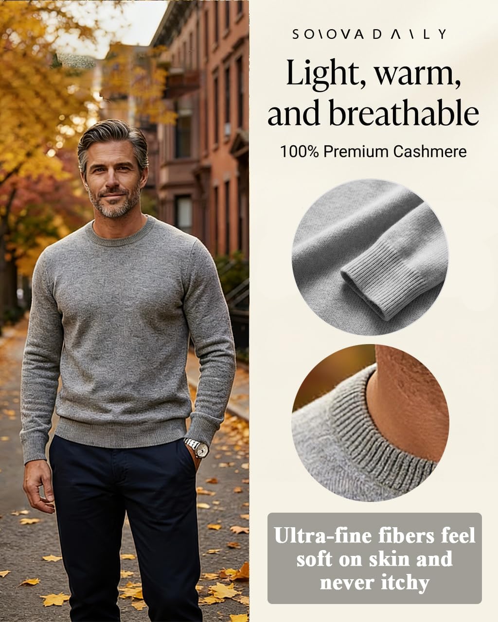 Men’s Daily Cashmere Sweater – 100% Pure Cashmere Crew Neck Pullover, Soft Lightwei... - Image 4
