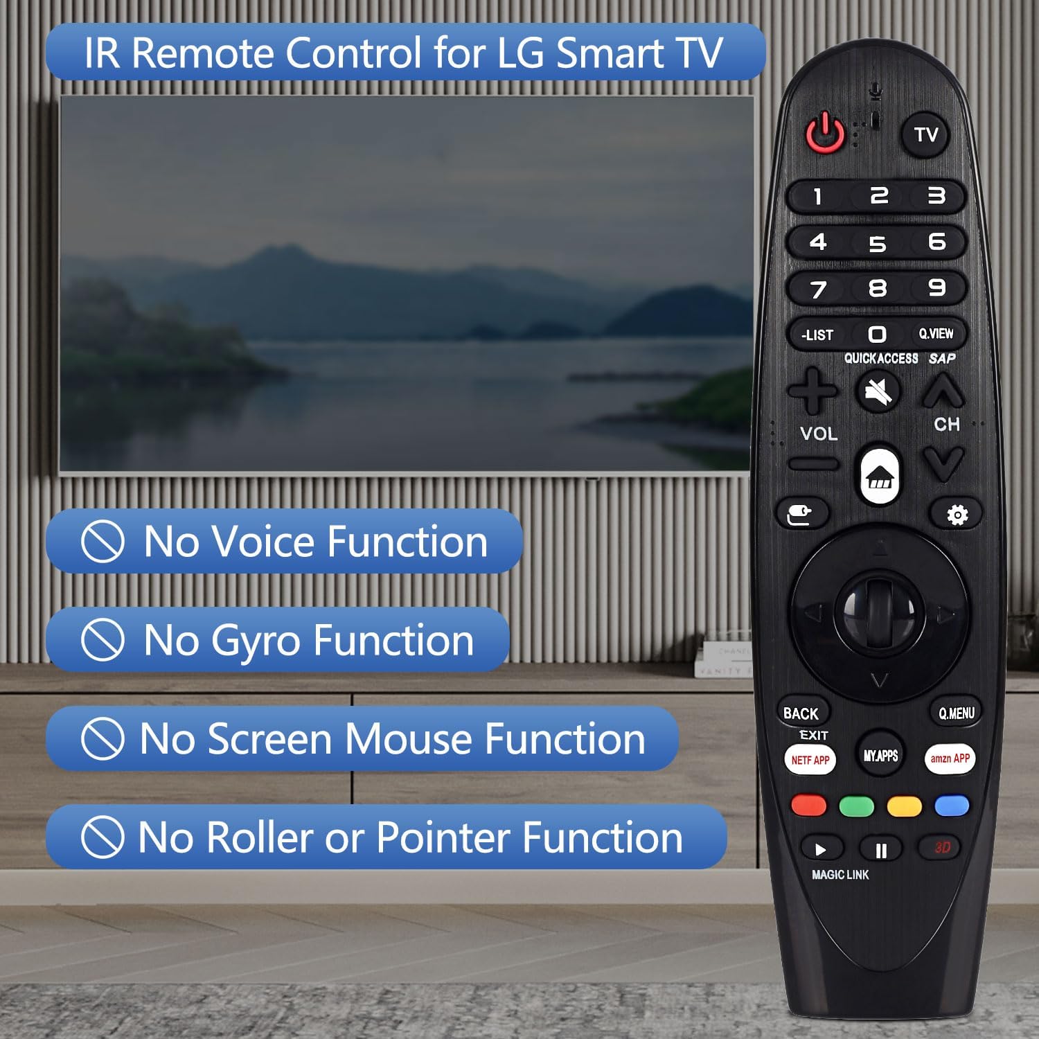 CHUNGHOP remote with clear labels indicating no voice, gyro, mouse, or pointer functions