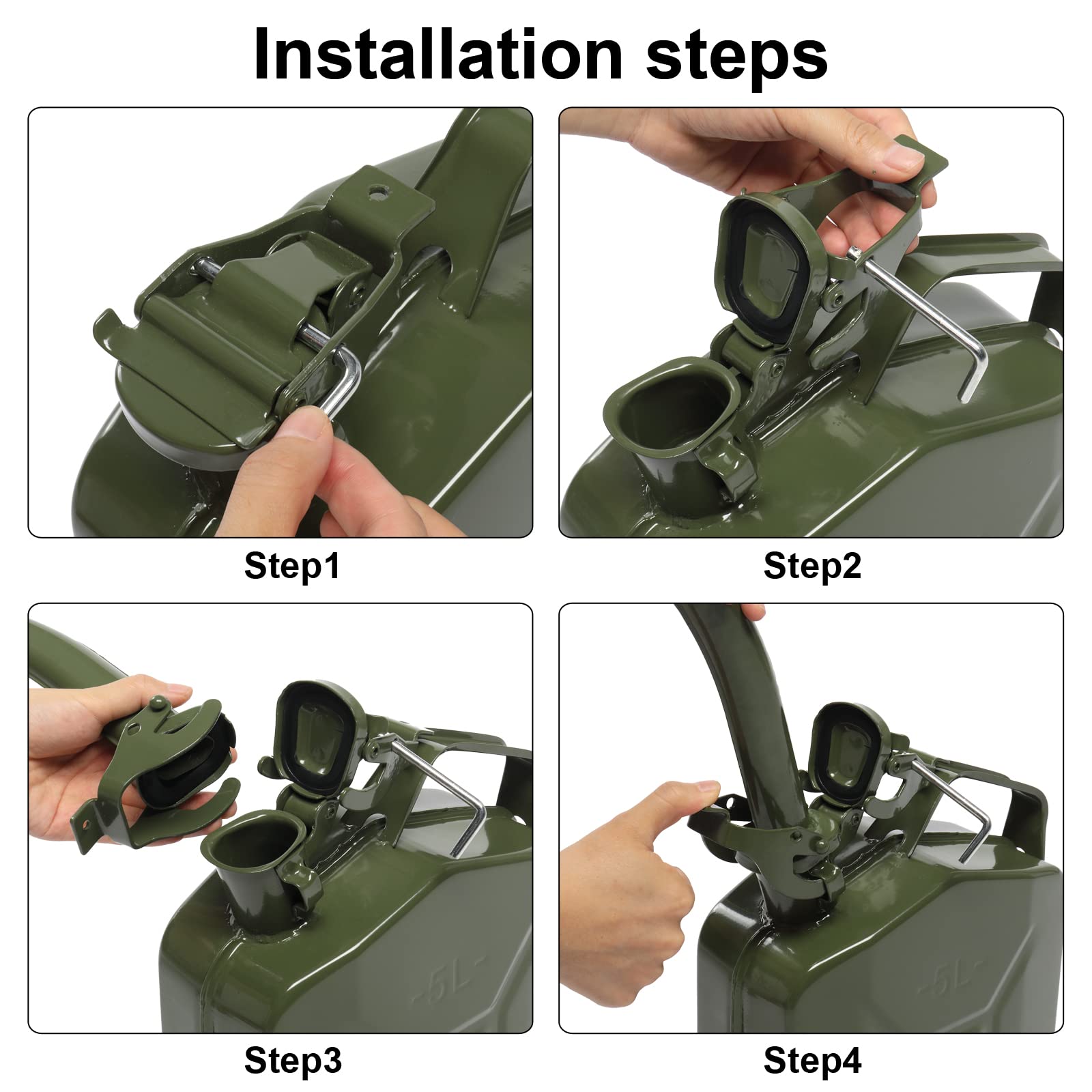 Metal Gas Can with Flexible Spout, Portable Fuel Tank Petrol Diesel Storage Can Water Container for Automobile Vehicle Off Road Emergency Supply (5L, Army Green) (5L, Army Green#2) — view 5