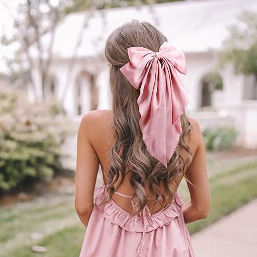 Miniatura 7 de TOKUFAGU - 10 lazos grandes para el cabello para mujeres y niñas, clips grandes para el cabello para niñas, lazos para el cabello con cola larga,