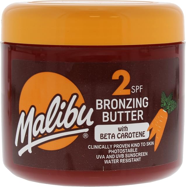 Malibu Sun SPF 2 Bronzing Fast Tanning Body Butter with Beta Carotene, Water Resistant, Tropical Coconut Fragrance, 300ml