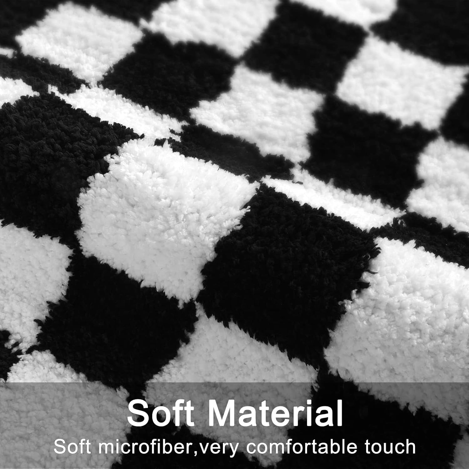 Uphome Bathroom Runner Rug, Black and White Checkered Long Machine Washable Bath Mat Non Slip, 18x47 Water Absorbent Soft Microfiber Bath Rug for Tub, Shower, Floor