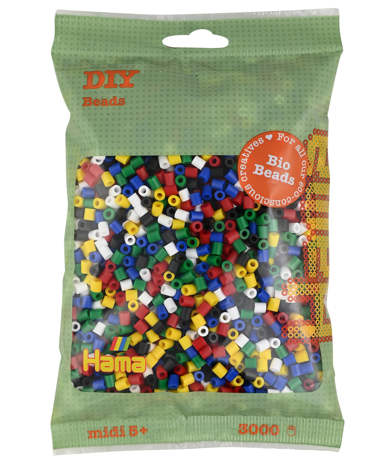 Hama Midi Bio Beads Bag | Approx. 3000 Fuse Beads | Mosaic Decoration Arts & Craft for Creative Children Ages 5+ | Assorted Colors