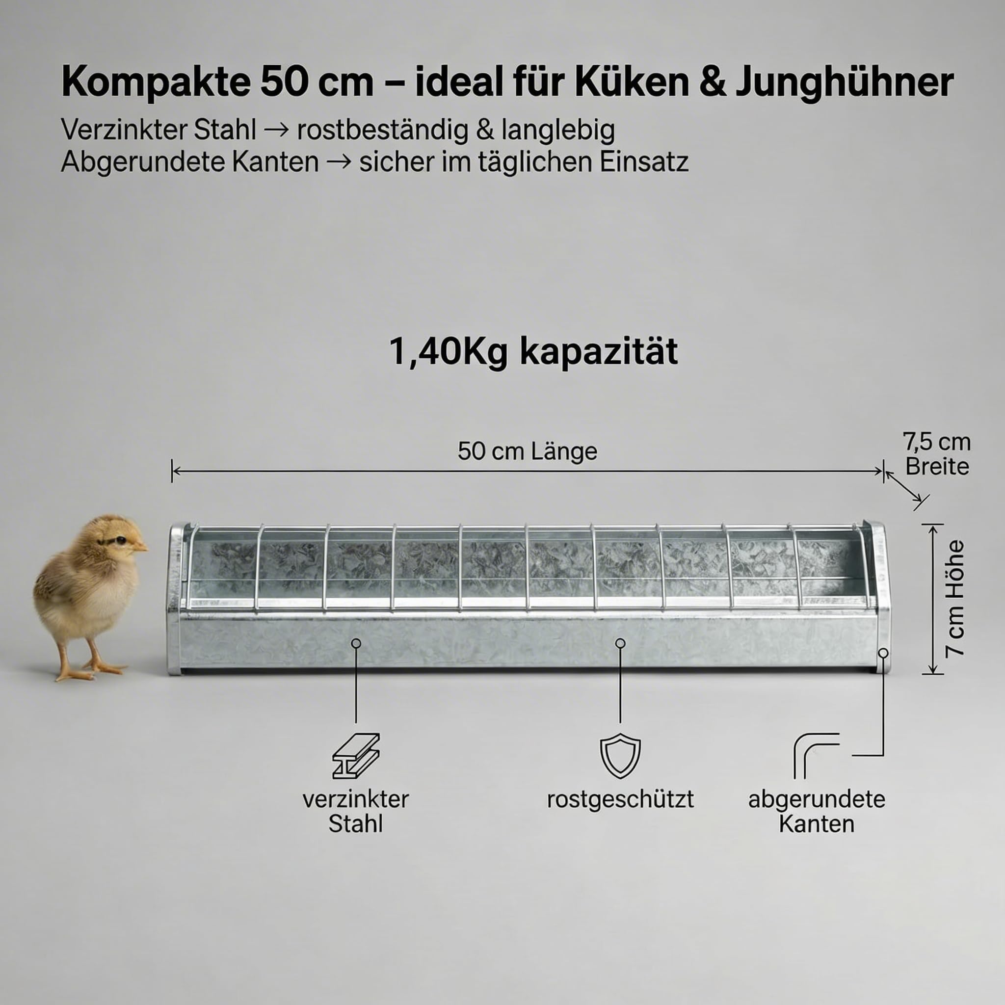 Mangiatoia per pulcini da 50 cm, zincata