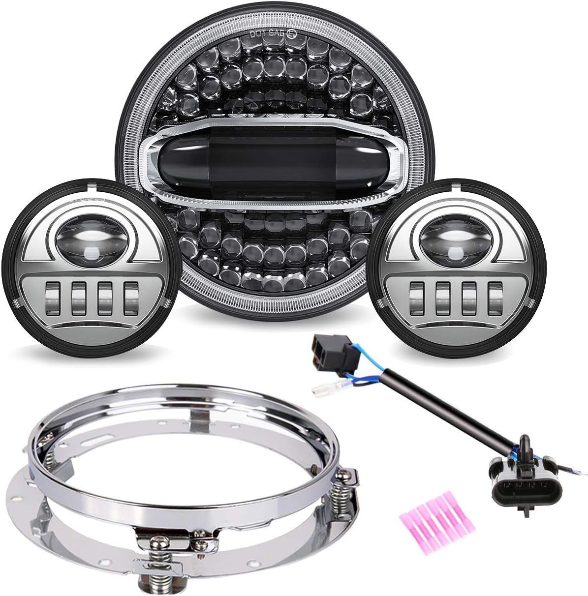 Amazon ZOFFROAD 7インチ LED ヘッドライト Halo DRL + 41/2 パスランプ フォグライト オートバイ