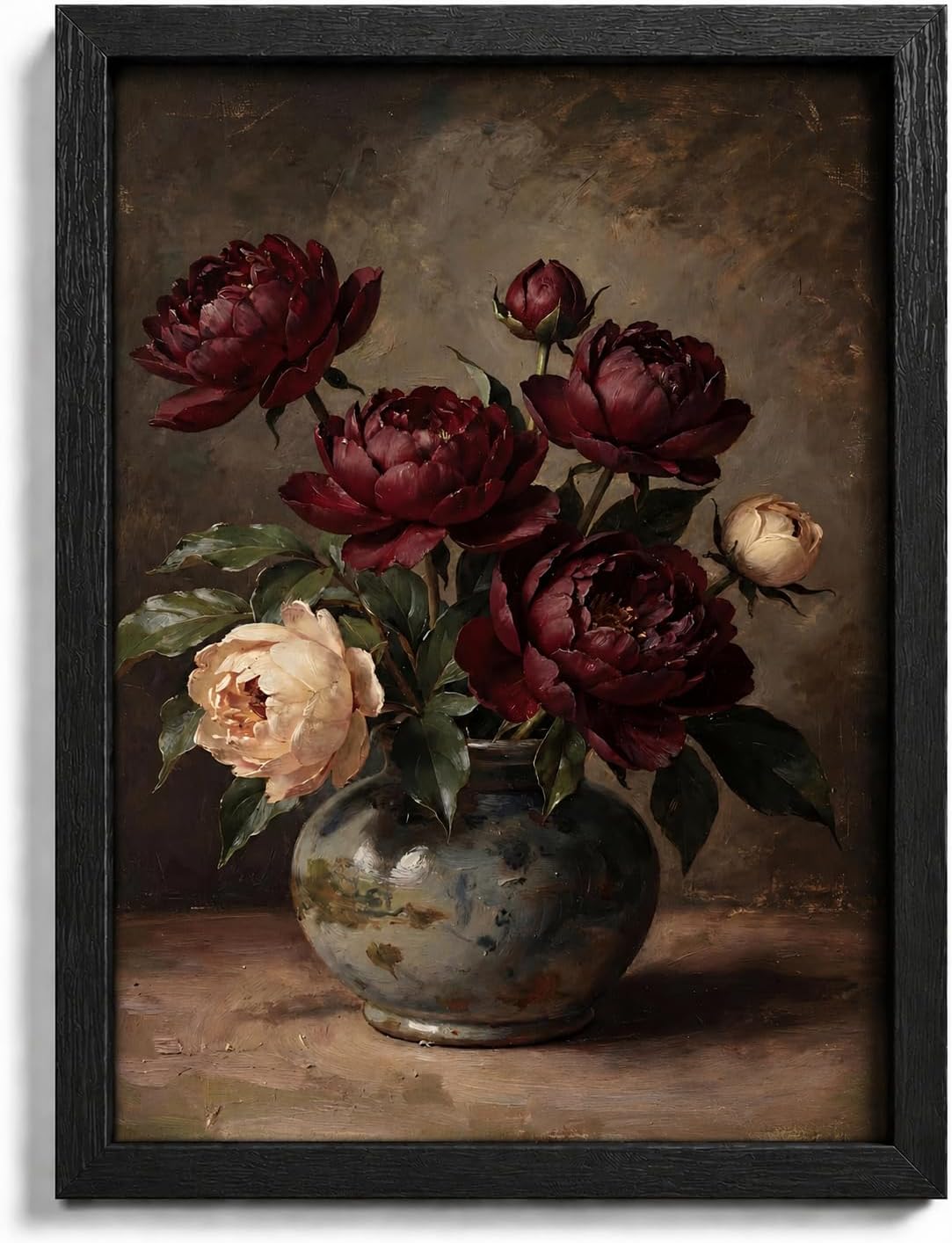 YIJONLFH Fall Goth Burgundy Peony Still Life Canvas Wall Art