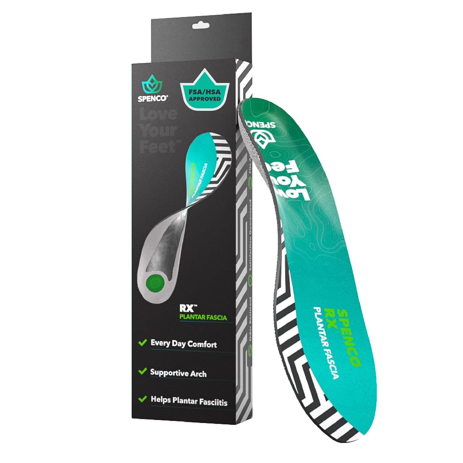 Spenco RX Full Length Plantar Fascia Insoles FSA HSA Eligible Arch Support Gel Heel Cushion Trim-to-Fit-Womens 5-11