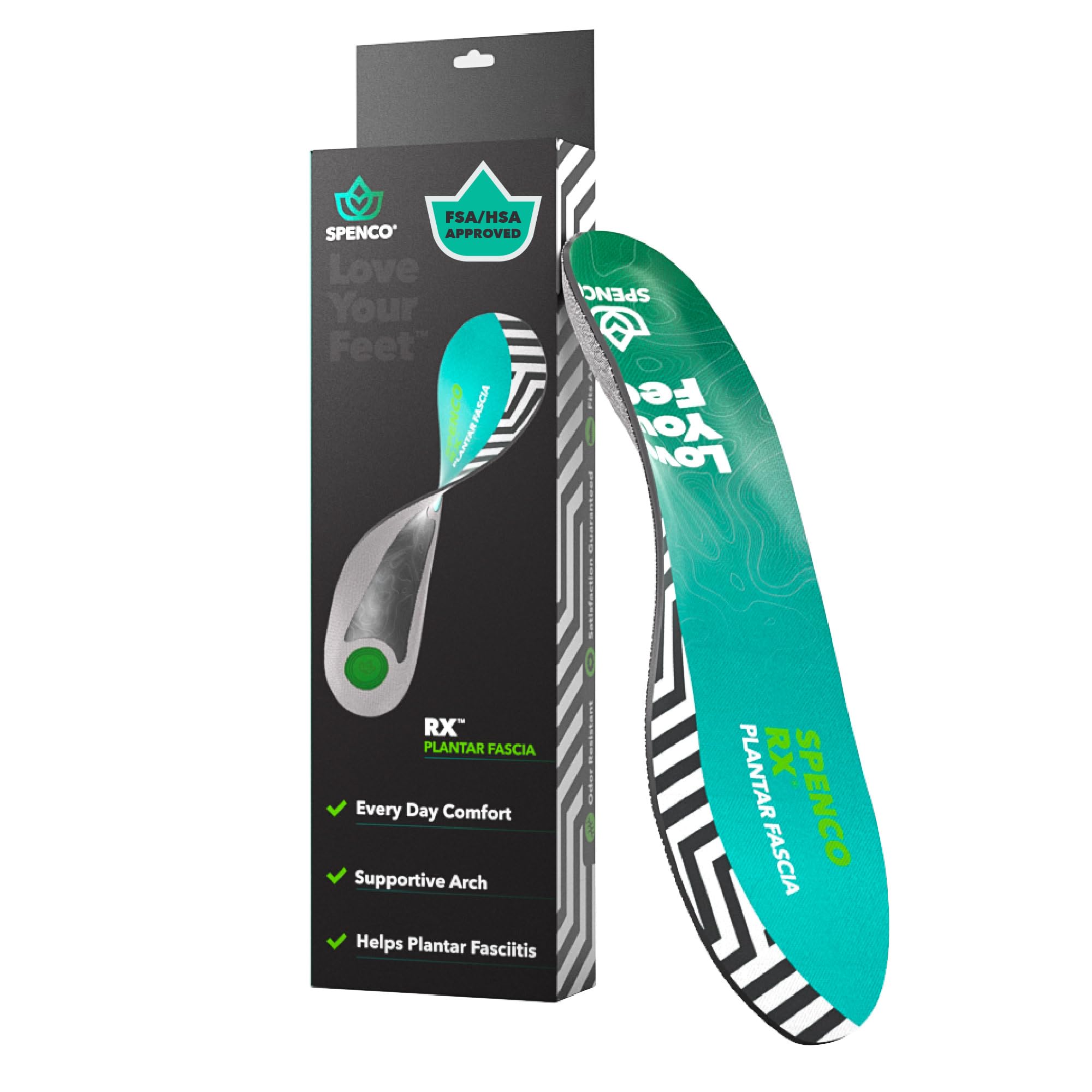 Spenco RX Full Length Plantar Fascia Insoles (FSA&HSA Eligible), Arch Support, Gel Heel Cushion, Trim-to-Fit, Men's 7-13