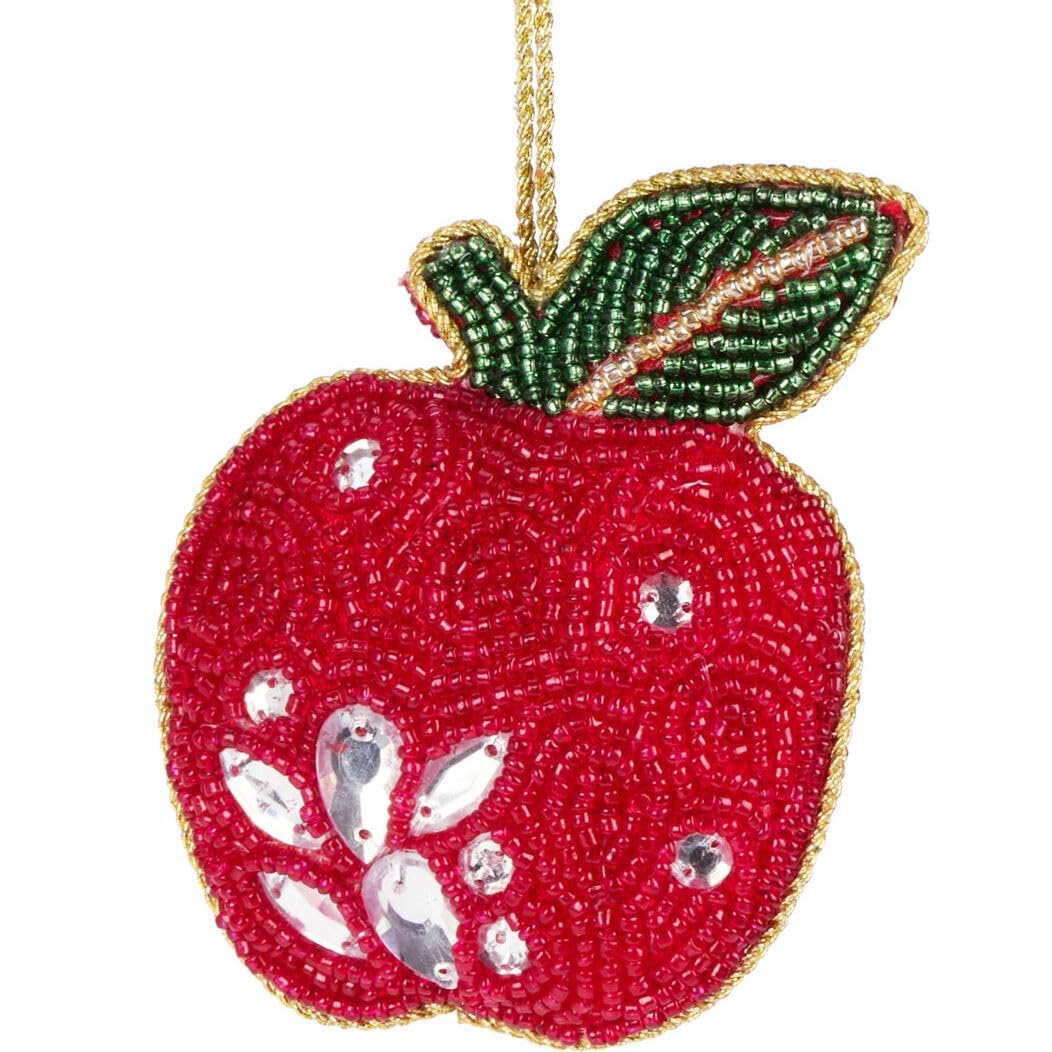 Apple Beaded Fruit Christmas Tree Bauble | Colourful Fabric Fruit-shaped Tree Ornaments | Beaded Hanging Decorations