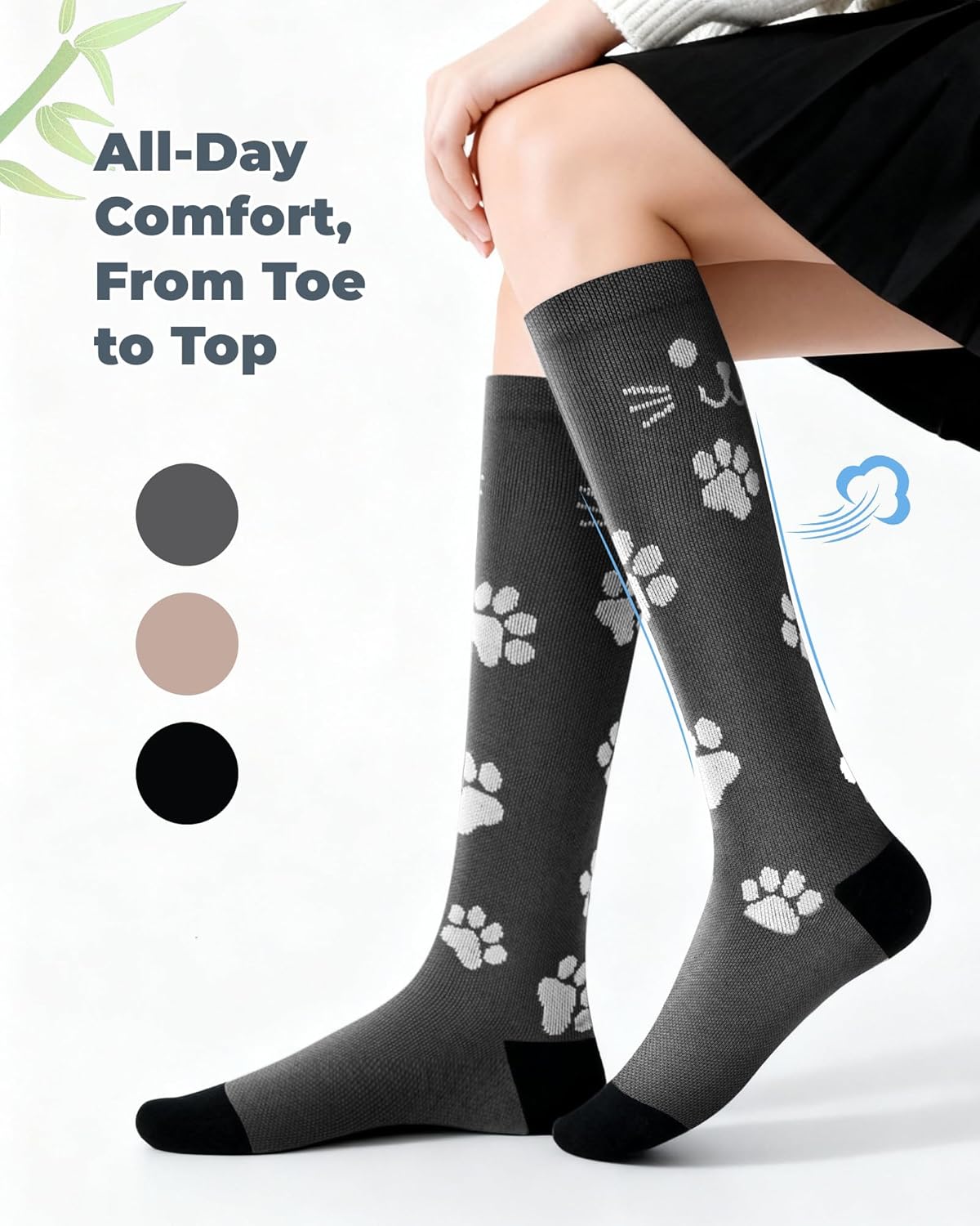 Compression Socks for Women 15-20 mmHg, Viscose from Bamboo, 3-Pair Knee High for Travel, Work & All-Day Comfort - Image 2