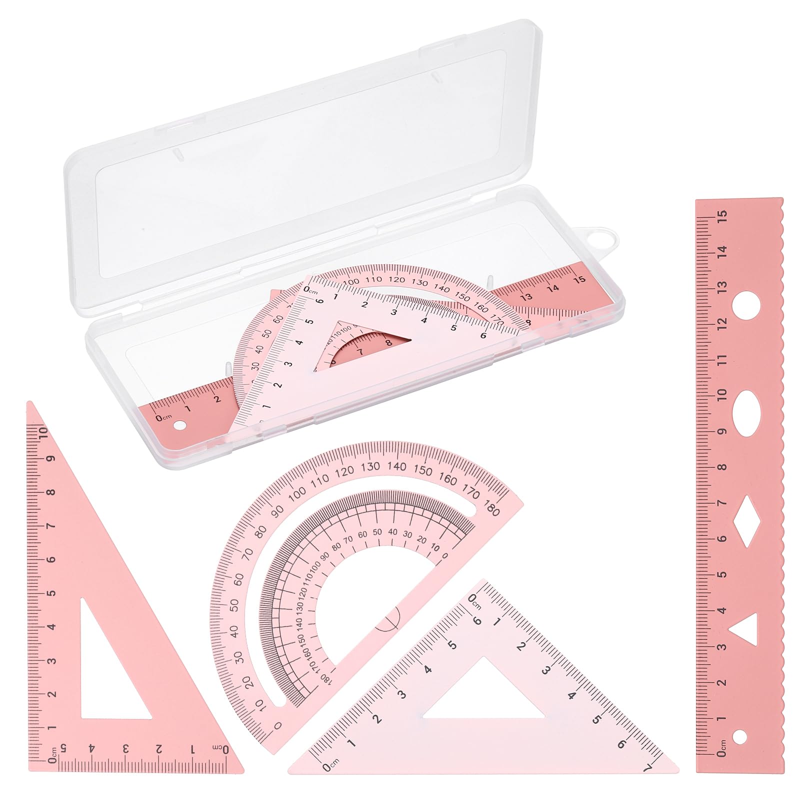 PATIKIL Geometry Set, 6 Inch Aluminum Ruler & 2 Triangles, Metal Protractor Ruler Math Drafting Measuring Tool for Home Office Math Drawing Engineering Art,Gradient Pink
