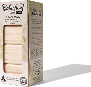 Australian Botanical Soap, Goat Milk Soap with Shea Butter, 6.6 oz. Bars, Triple Milled Body Cleanser, Made in Australia with African Shea Butter and Native Goat Milk, All Skin Types, Pack of 8