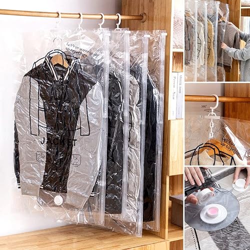 Hanging Vacuum Storage Bags,Space Saver Bags For Clothes,Reusable Clothes Storage Bags,Vacuum Sealer Bag Clothing Bag For Suits Dress Coats,And Jackets,Clothes Compression Storage Bags (110X60Cm) #TOP1