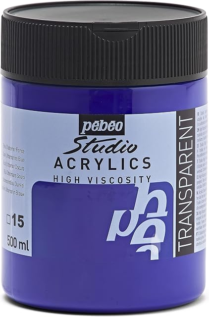 Pébéo 171015 - Studio Acrylics Fine Acrylic - Acrylic Paint - Blue Acrylic - Dark Ultremarine Blue, 500 ml