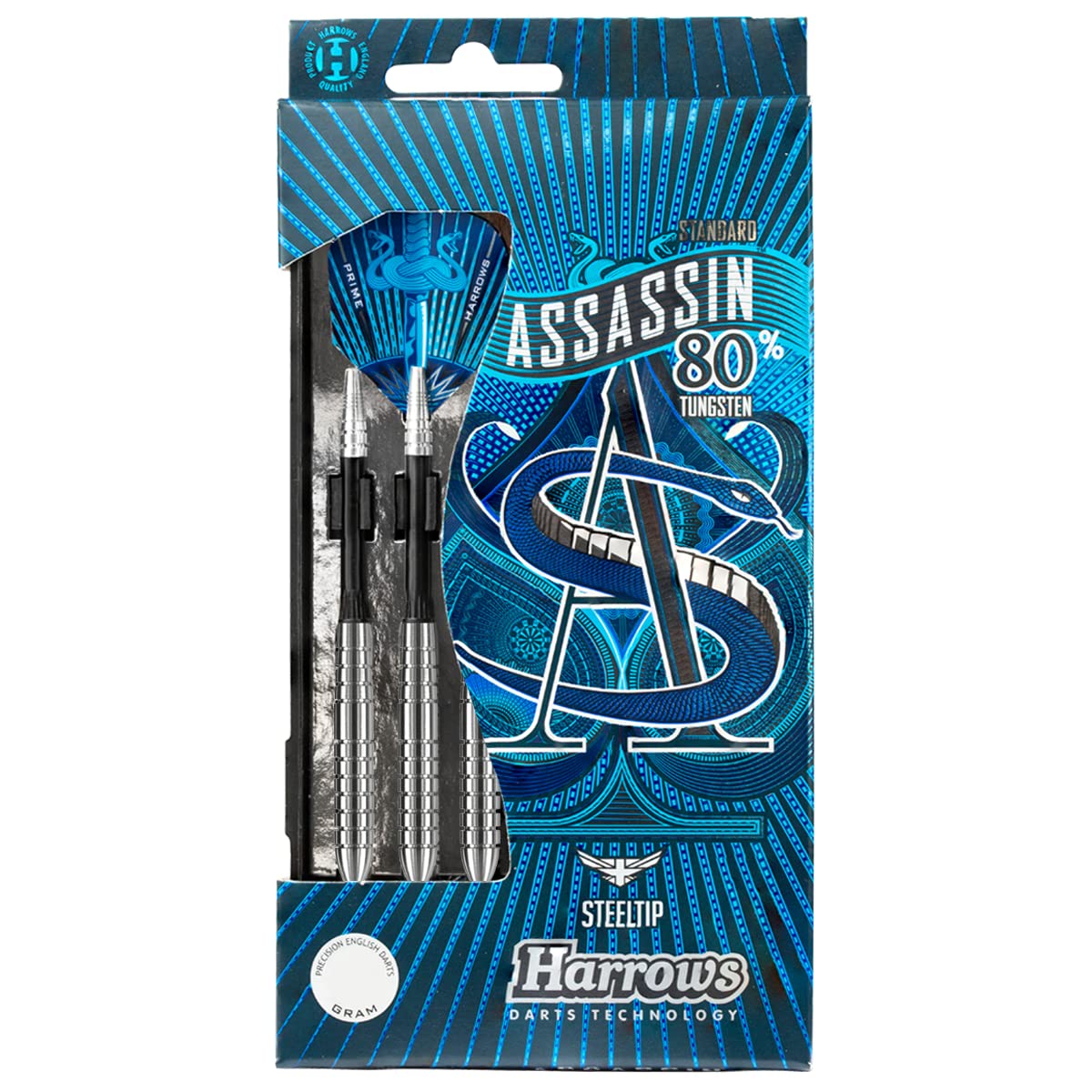 Harrows Assassin Tungsten Pro Darts | Steel Tip Darts Set mit Tragekoffer | 18-40g Alle Gewichte | Inklusive Alamo Shafts, 100 Micron Prime Flights und Reisekoffer (24GR)