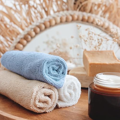 Miniatura 5 de Paquete de 12 paños de bambú grises con bolsa de embrague multiusos, toallas absorbentes ultrasuaves para cara, cuerpo, ducha, maquillaje, bebé y