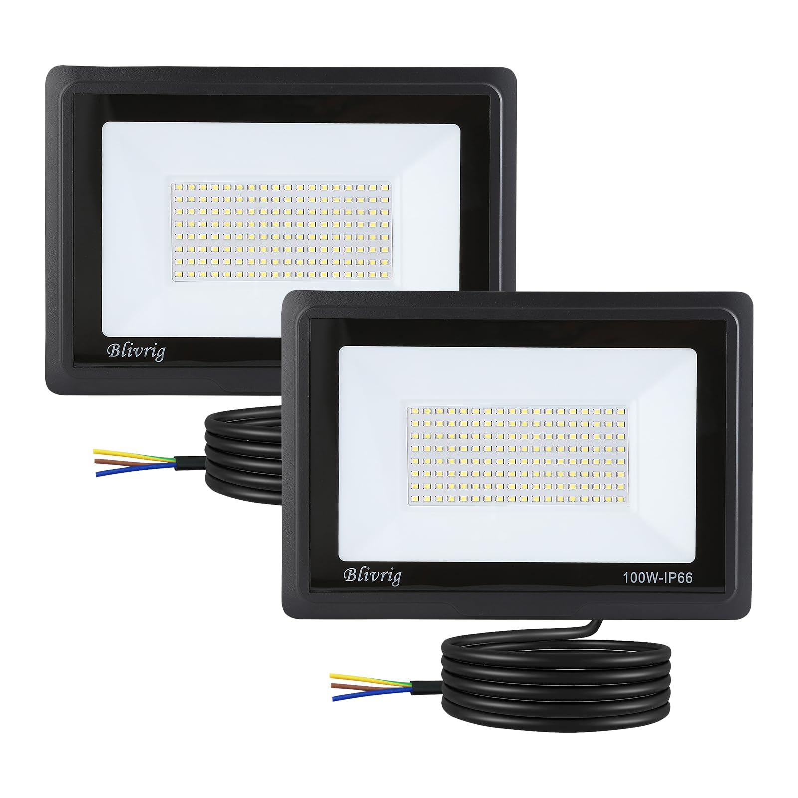 Blivrig 2PCS 100W LED Strahler Außen Kalt Weiß 6000K 10000LM, 160 LED Scheinwerfer Aussen, IP66 Wasserdicht Fluter, Gärten Außenstrahler, für Hof, Garage, Lager