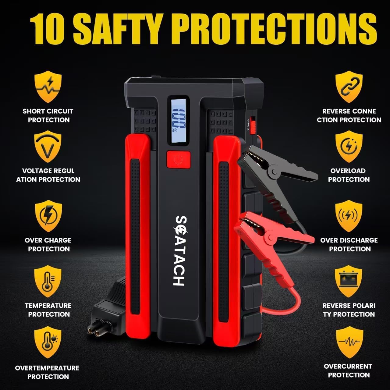 Scatach 4000A Car Battery Jump Starter, 12V Jump Starter Battery Pack (up to 10.0L Gasoline and 8.0L Diesel Engine), Portable Jump Box with Jumper Cable, LED Display, LED Light