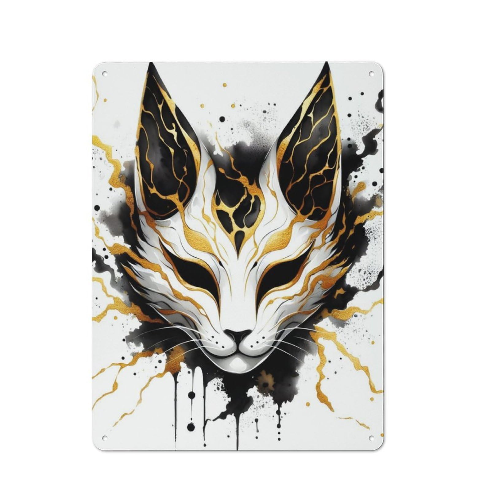 Junmoney Ink Kitsune Mask Vintage Metal Wall Sign 40X30cm For Garage Or Workshop, For Metal Sign Collectors, For Garage And Workshop Walls