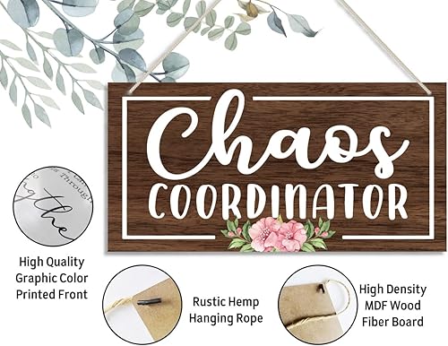Miniatura 2 de Easy Vibe - Letrero decorativo de madera, coordinador del caos, decoración de placa de madera impresa para colgar, letrero de madera creativo,